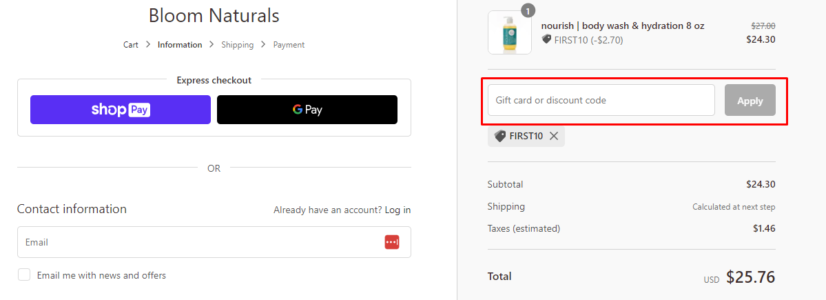 How do I use my Bloom Naturals discount code?