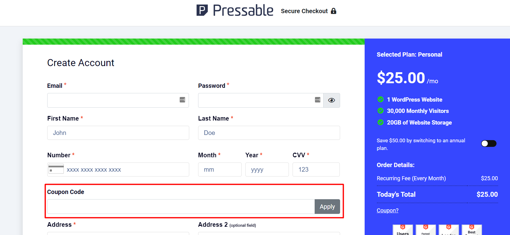 How do I use my Pressable coupon code?