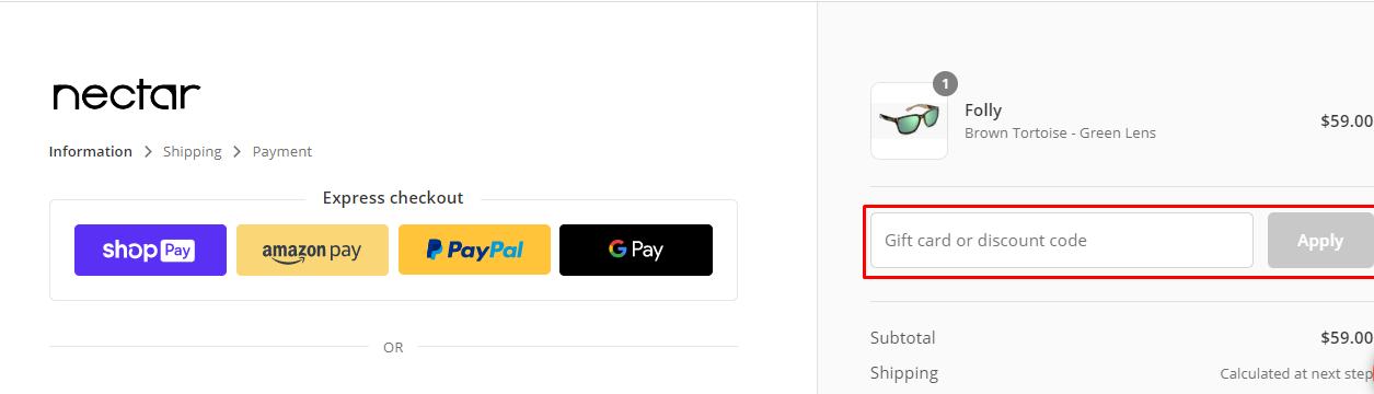 How do I use my Nectar Sunglasses discount code?