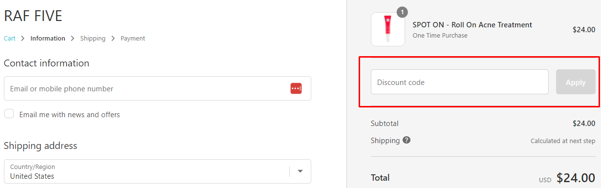 How do I use my RAF FIVE discount code?