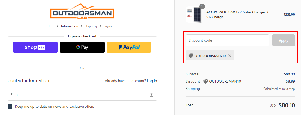 How do I use my OutdoorsmanLab discount code?