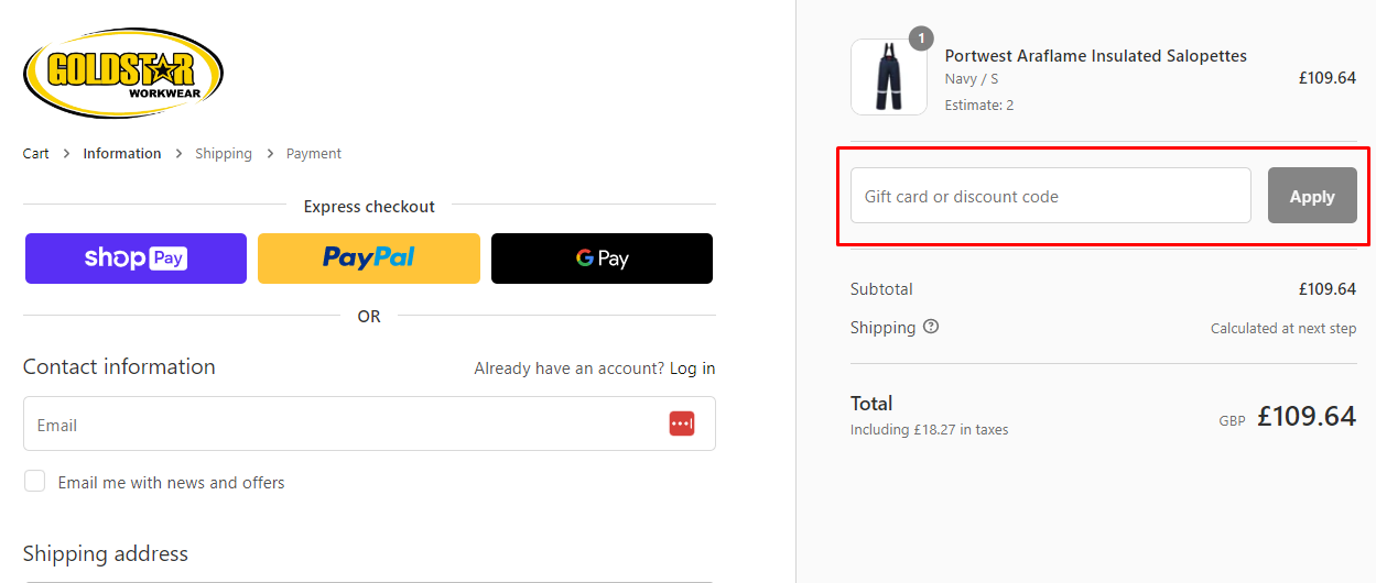 How do I use my GS Workwear discount code?
