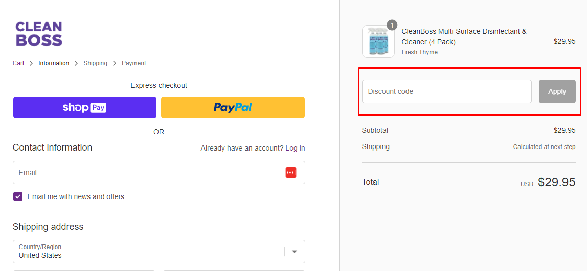 How do I use my CleanBoss discount code?