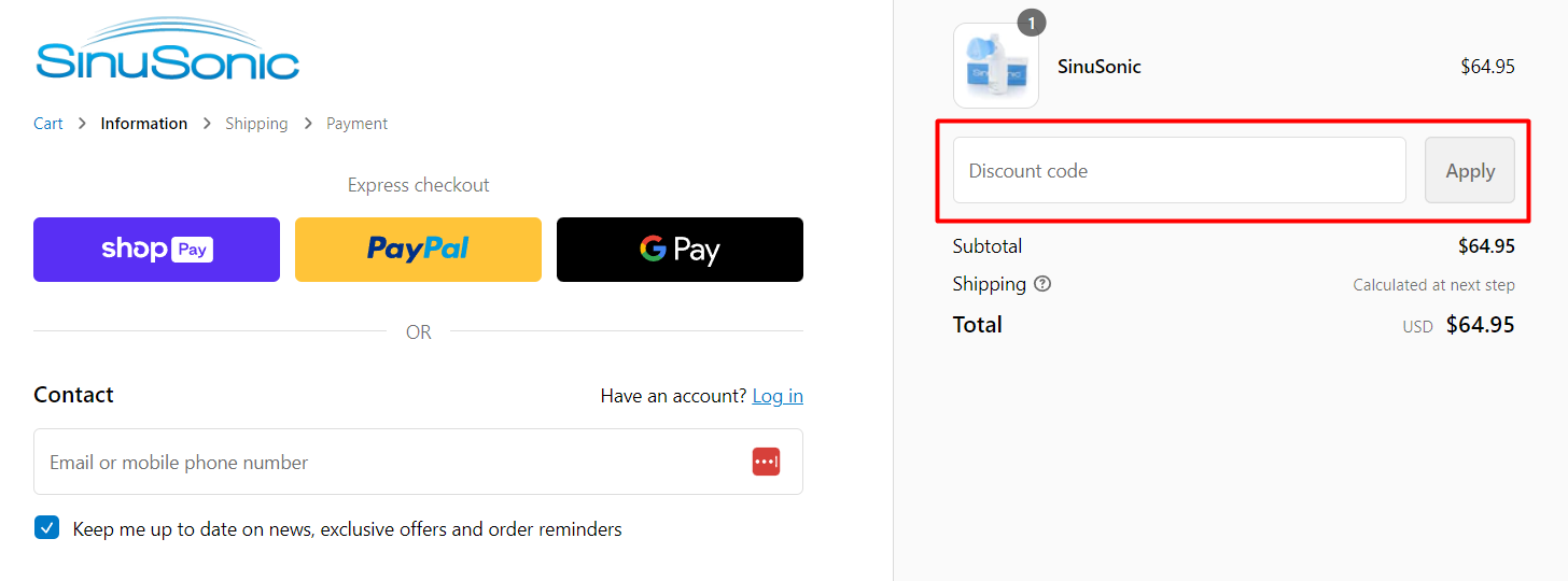 How do I use my SinuSonic discount code?