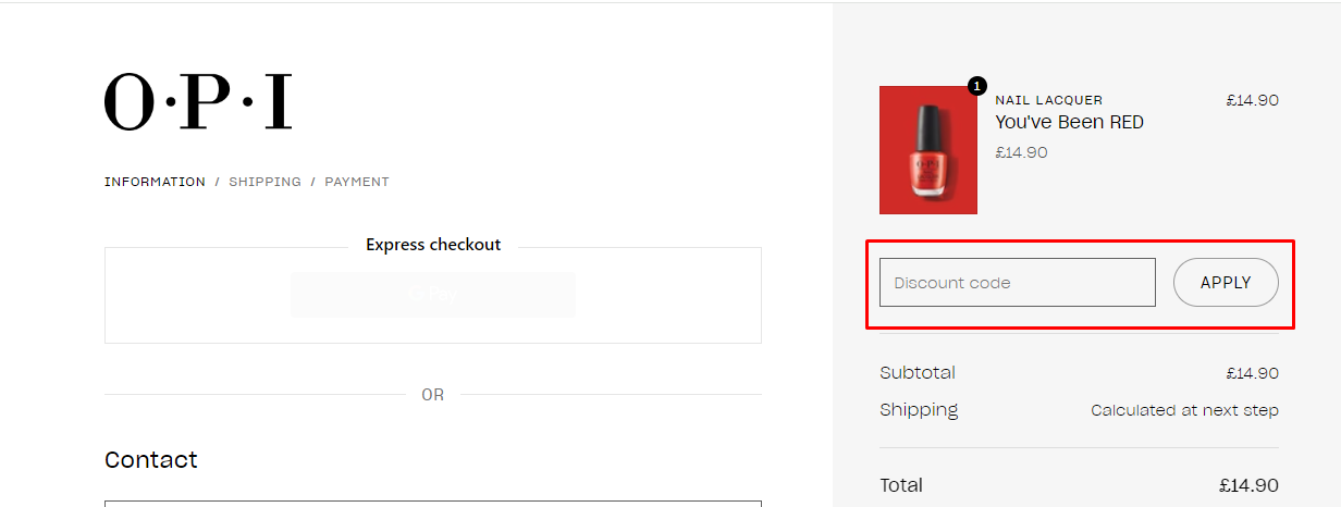 How do I use my O.P.I discount code?