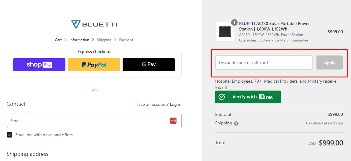 How do I use my Bluetti coupon code?