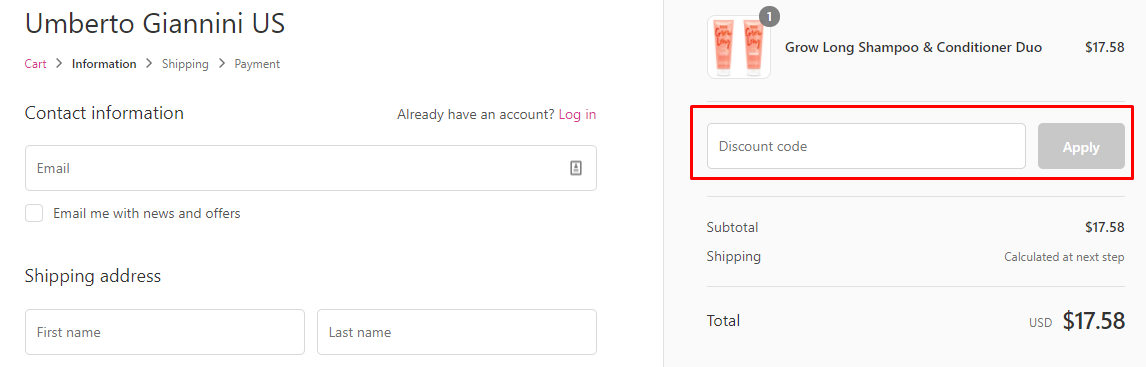 How do I use my Umberto Giannini discount code?