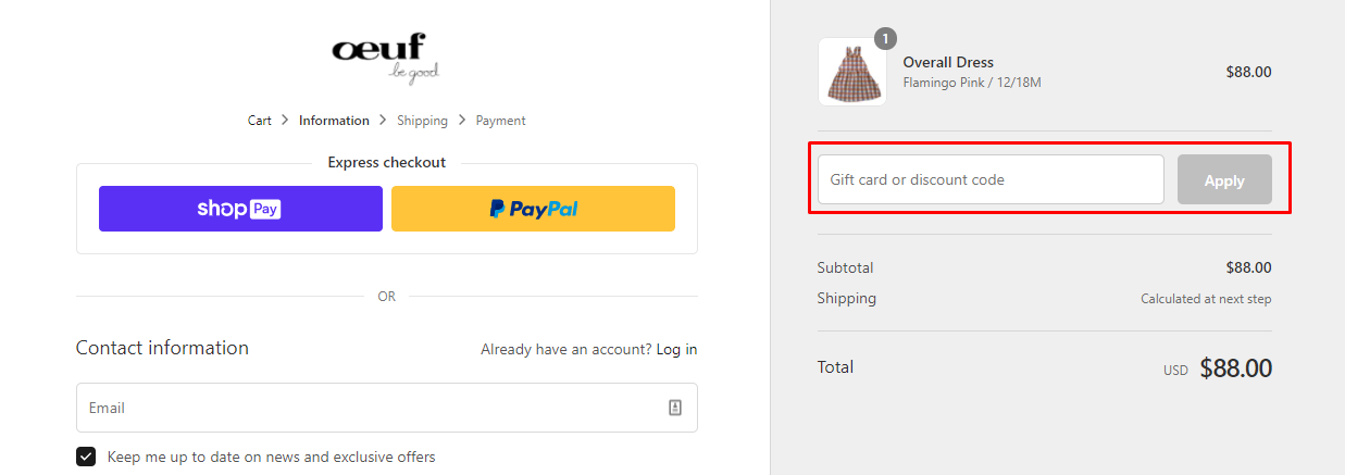 How do I use my Oeuf discount code?