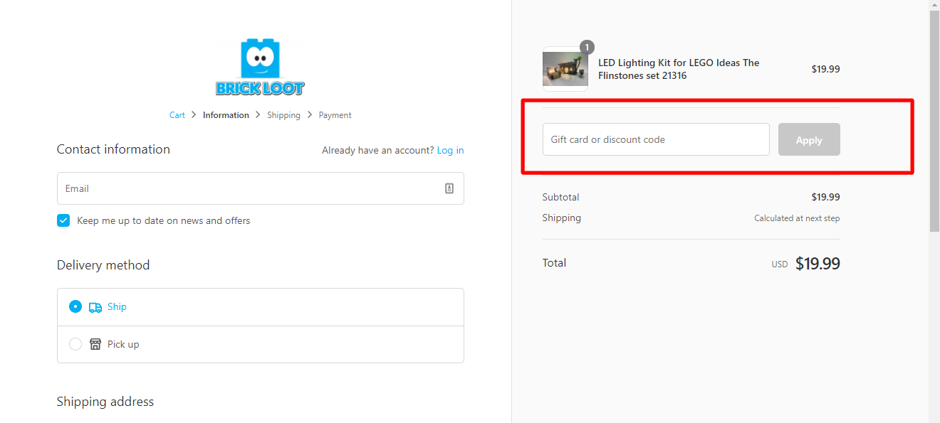 How do I use my BRICK LOOT discount code?