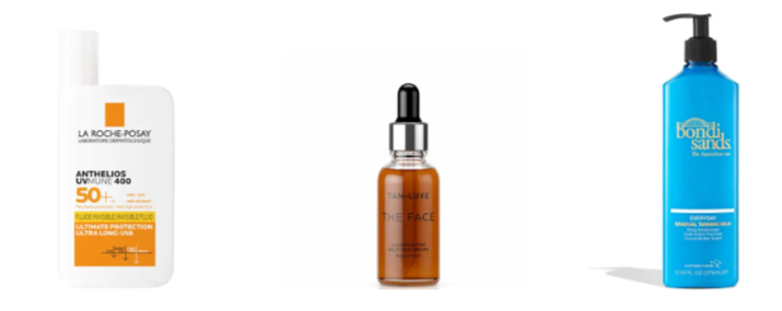 Drei Produkte von LOOKFANTASTIC in verschiedenen Behältnissen und Farbvariationen