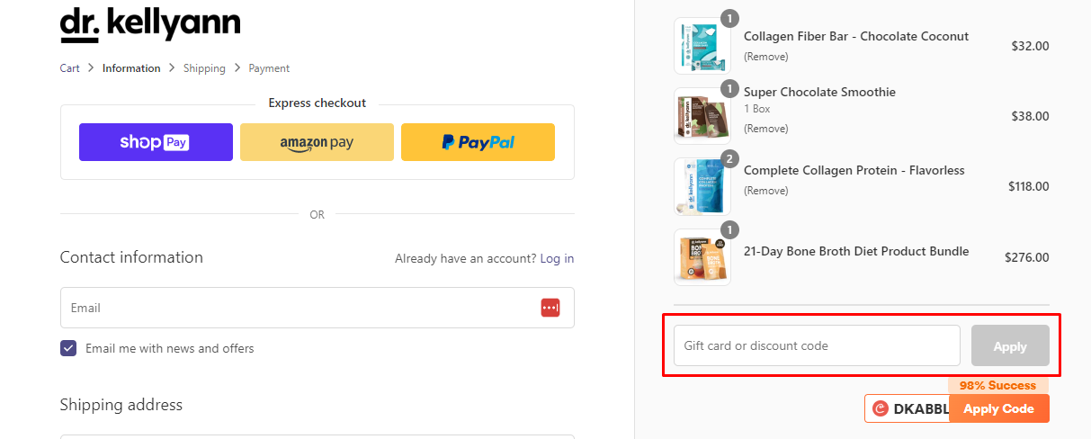 How do I use my Dr. Kellyann discount code?