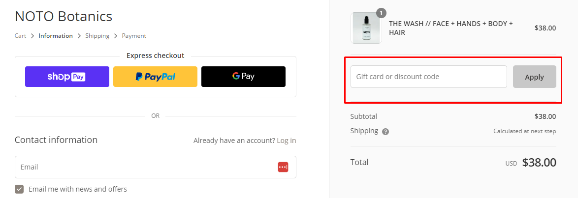How do I use my NOTO discount code?
