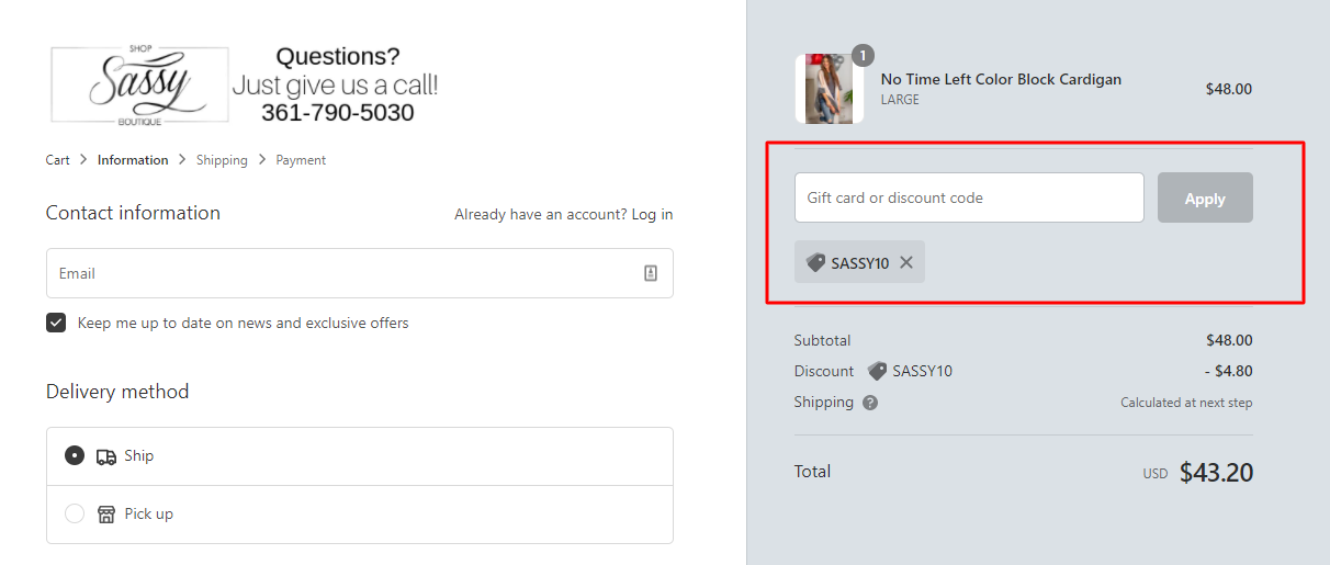 How do I use my Sassy discount code?