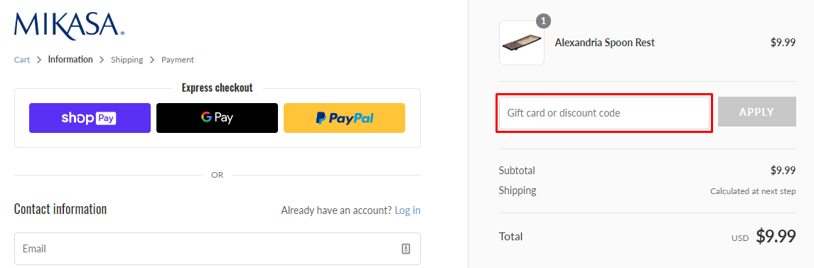 How do I use my Mikasa discount code?