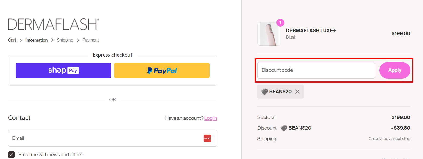 How do I use my Dermaflash discount code?