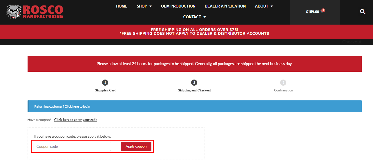 How do I use my Rosco Manufacturing coupon code?