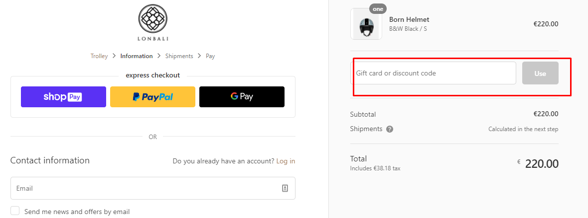 How do I use my LONBALI discount code?