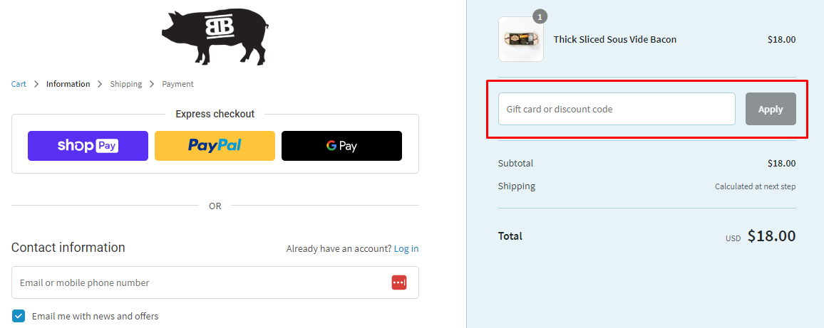 How do I use my Baker’s Bacon discount code?
