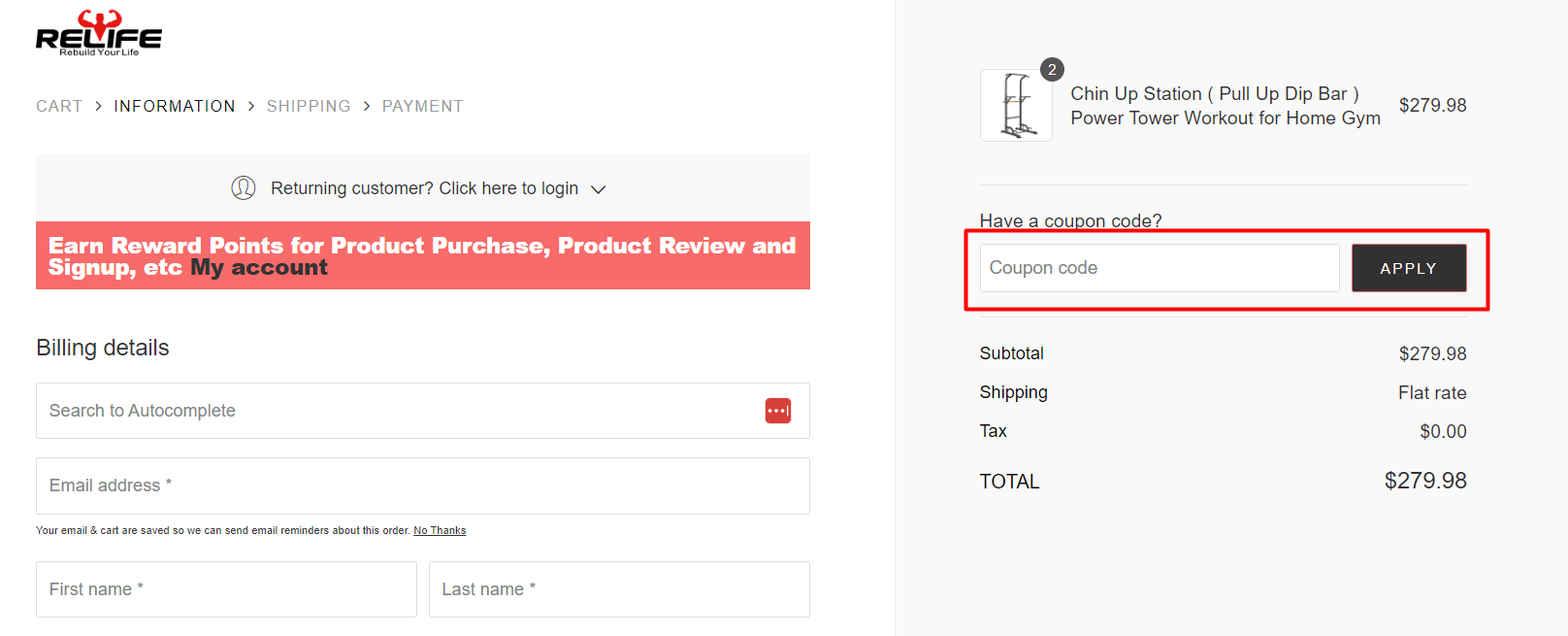 How do I use my RELIFE coupon code?