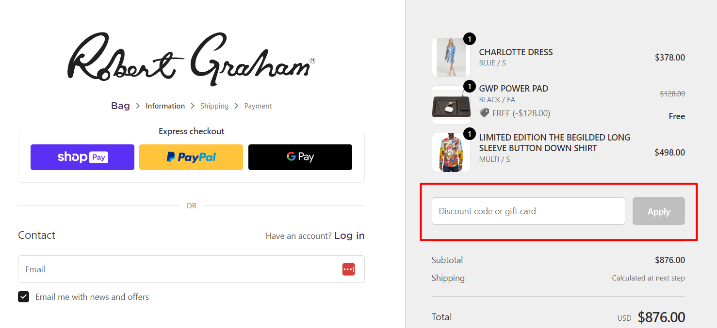 How do I use my Robert Graham coupon code?