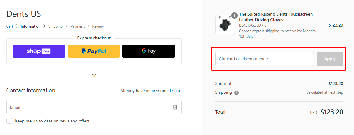 How do I use my Dents discount code?