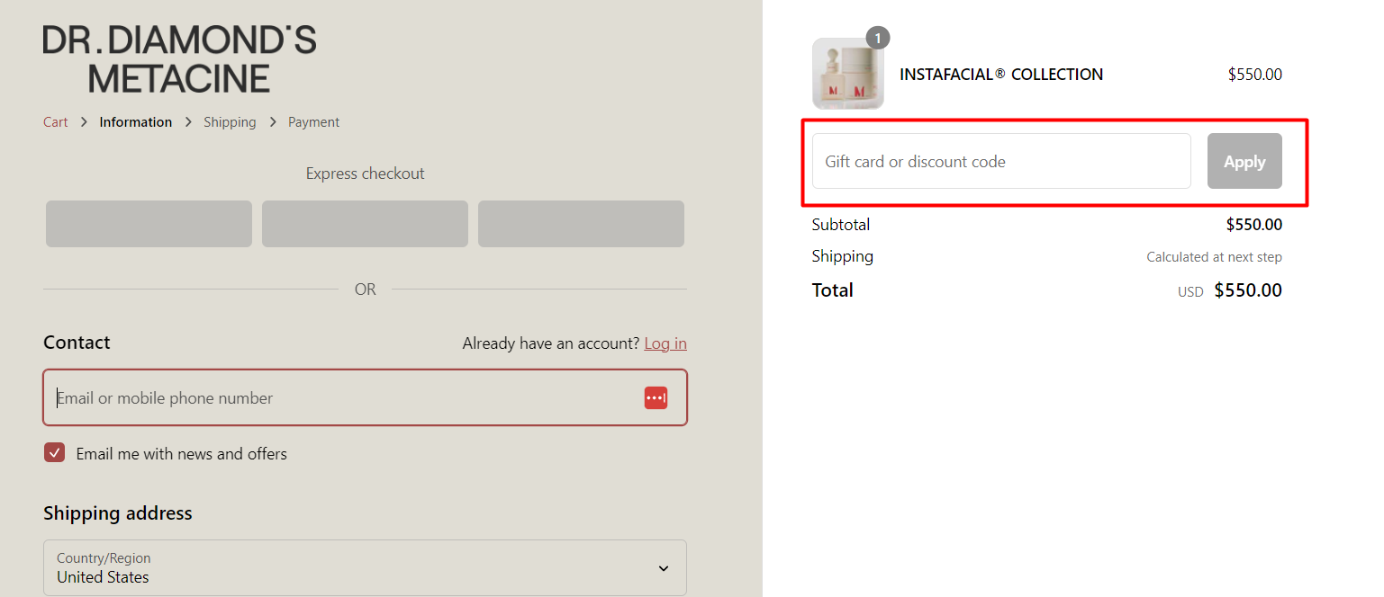 How do I use my Dr. Diamond's Metacine discount code?