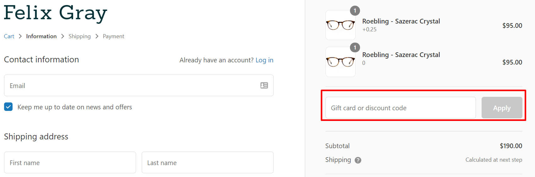 How do I use my Felix Gray discount code?