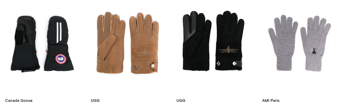 un échantillon de la collection de gants commercialisée chez Farfetch avec des Farfetch code promo