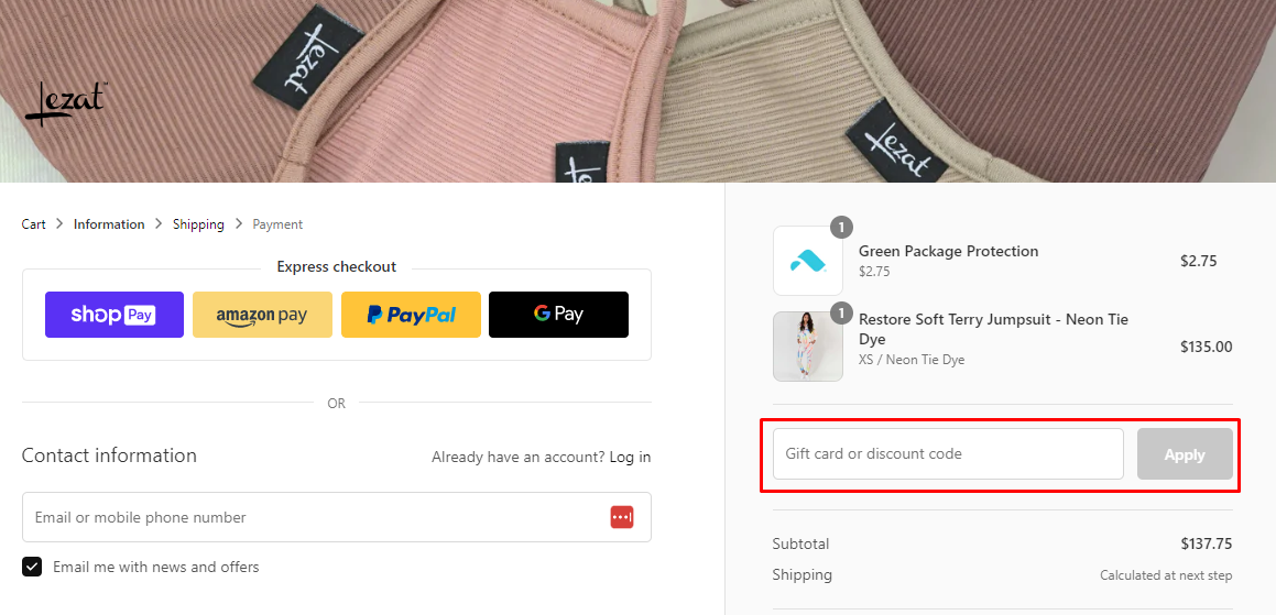 How do I use my Lezat discount code?