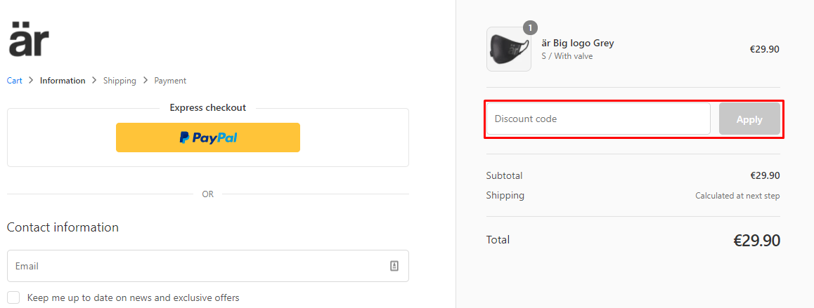 How do I use my ar Facemask discount code?
