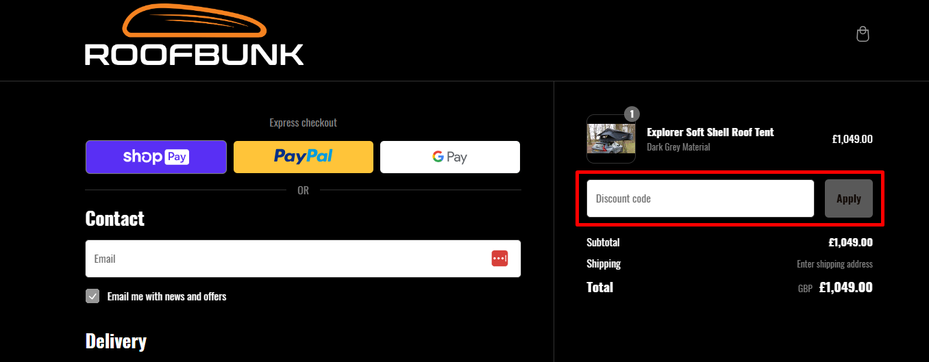 How do I use my RoofBunk discount code?