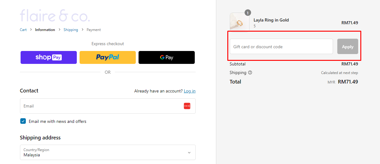 How do I use my Flaire & Co discount code?
