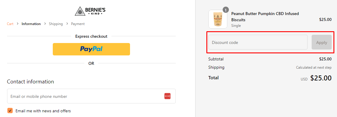 How do I use my Bernie's Kind discount code?