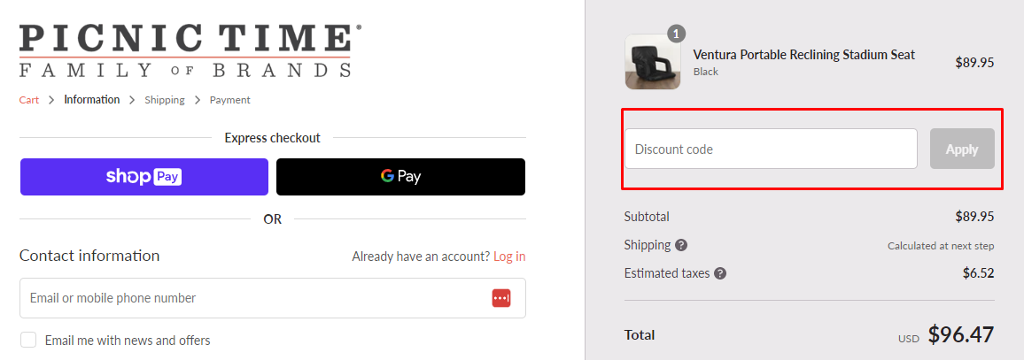 How do I use my Picnic Time discount code?