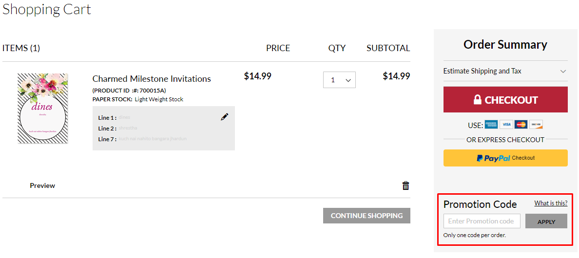 How do I use my FineStationery promotion code?