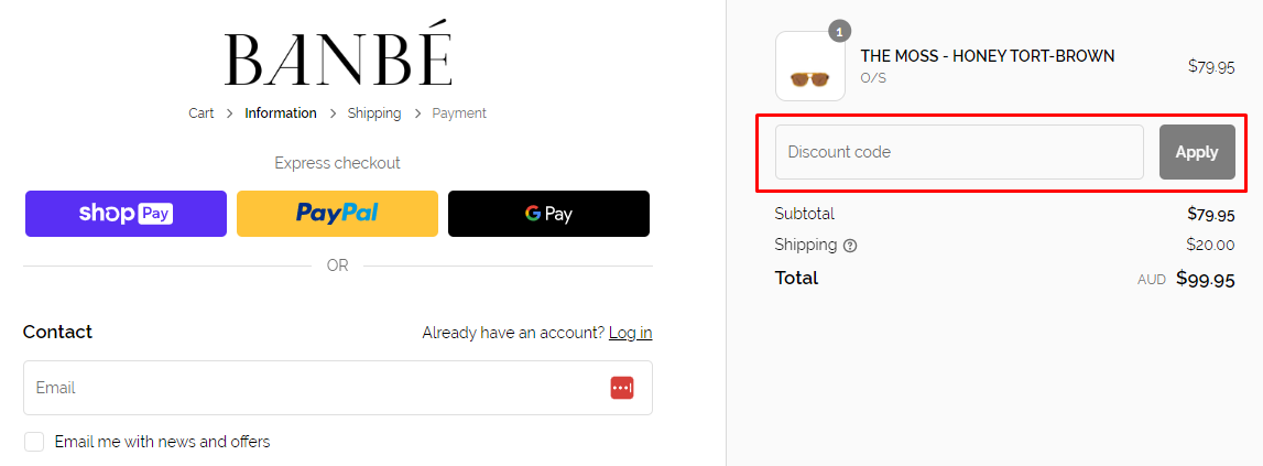 How do I use my Banbe Eyewear discount code?