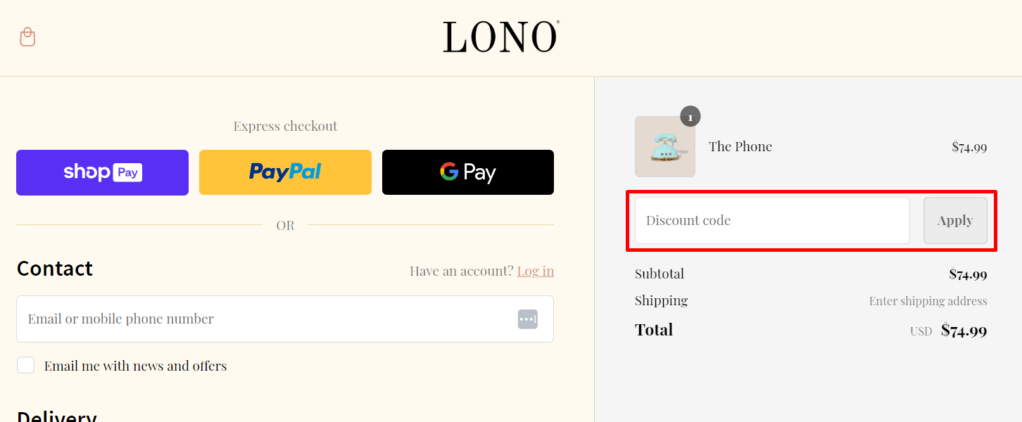 How do I use my LONO discount code?