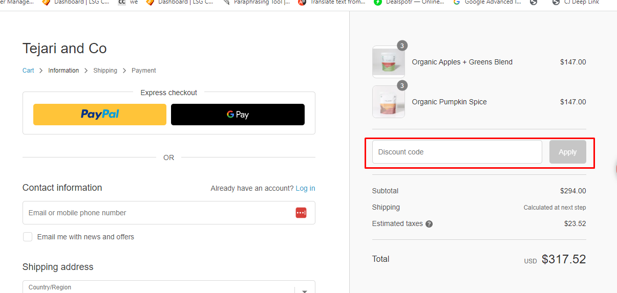 How do I use my Tejari discount code?