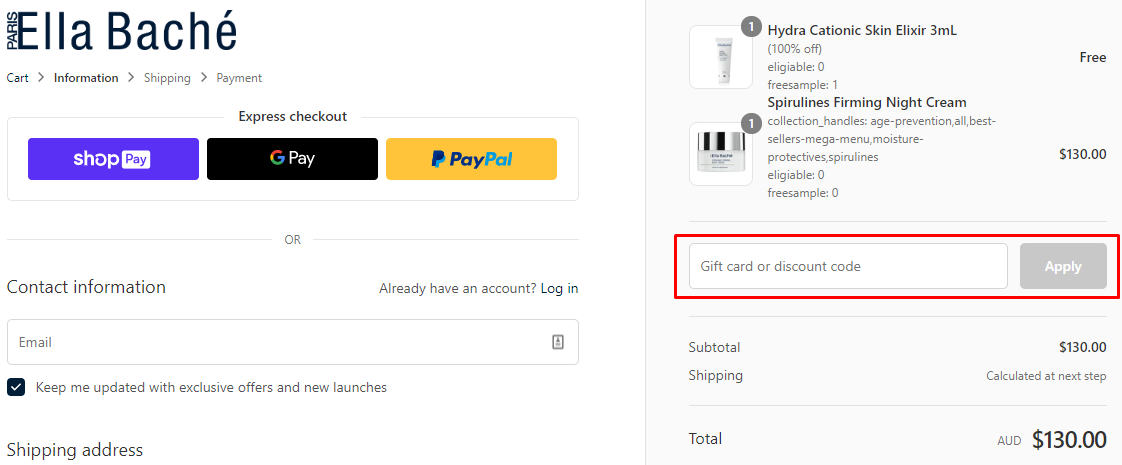 How do I use my Ella Baché discount code?