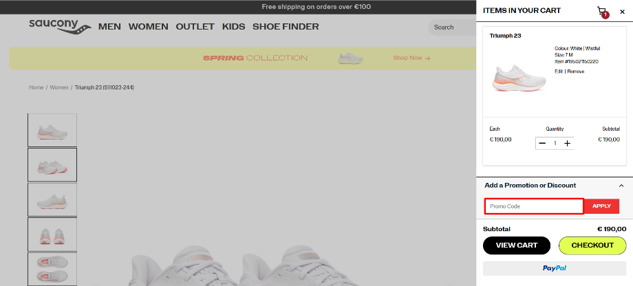 Apply your Saucony discount code before you pay