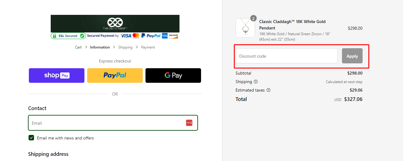 How do I use my The Celtic knot discount code?