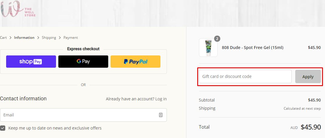 How do I use my The Well Store discount code?