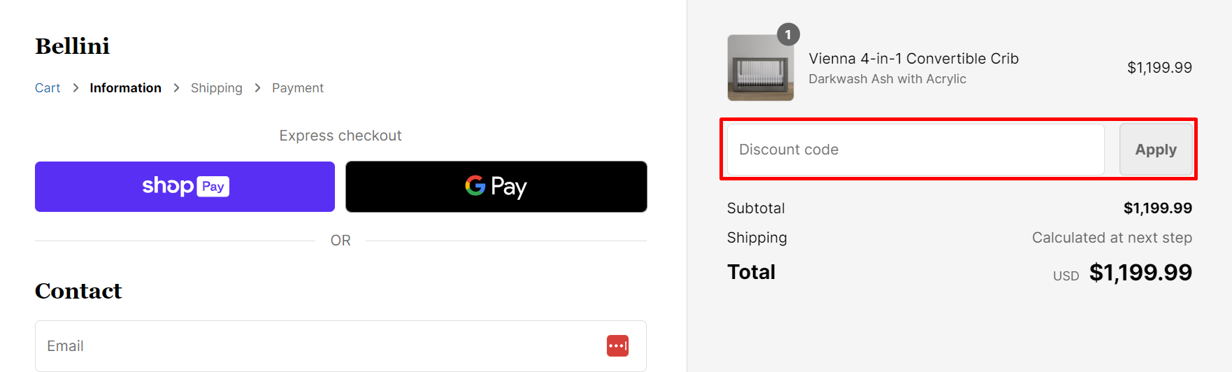 How do I use my Bellini discount code?