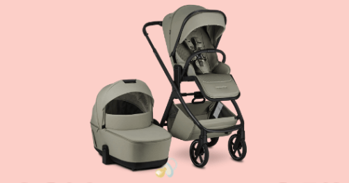 carrito para bebé de la web de disbaby negro con fondo rosa