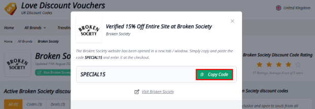 A red box will copy a Broken Society discount code
