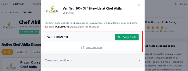 The highlighted red box shows the link that takes you to the Chef Akila website