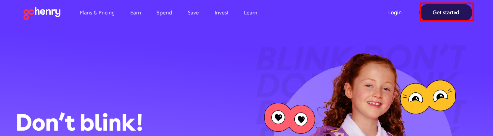 The gohenry homepage and different categories to explore on their page