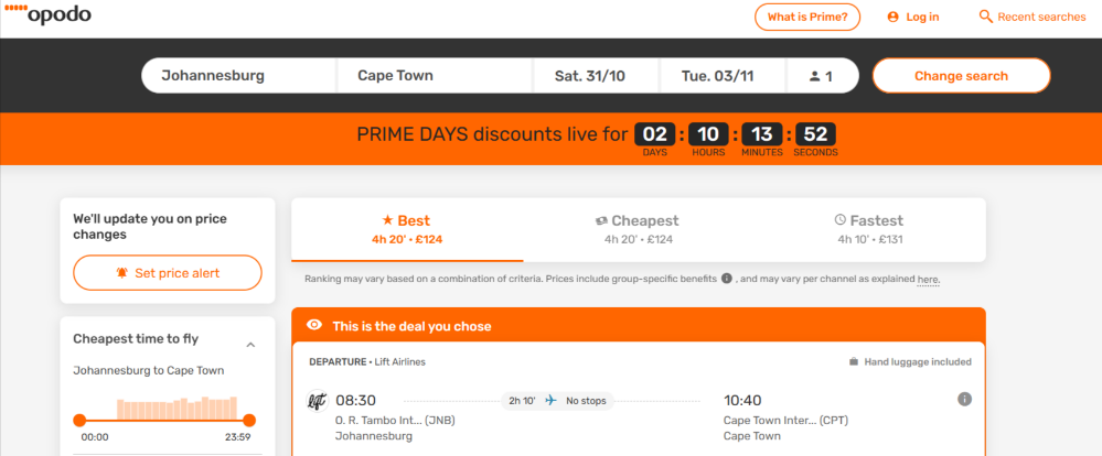 Choosing a flight option on a travel provider after being redirected from KAYAK