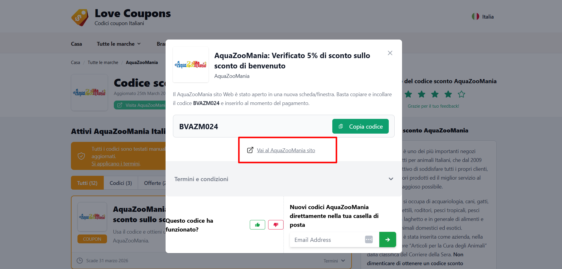 collegamento diretto alla piattaforma ufficiale AquaZooMania dove acquistare con un codice sconto AquaZooMania
