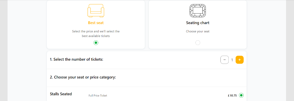 Selecting tickets in a theatre for a show being booked on Eventim